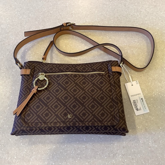 Liz Claiborne Purse Ingrid Brown Monogram Crossbody Handbag Multiple Pockets NEW - Picture 1 of 7